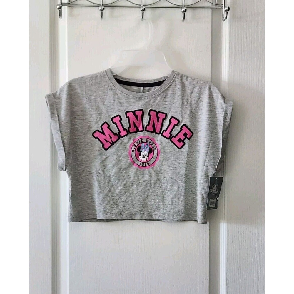 Disney Minnie Mouse Semi-Cropped Athletic Girls T-Shirt Short Sleeve Gray 7/8